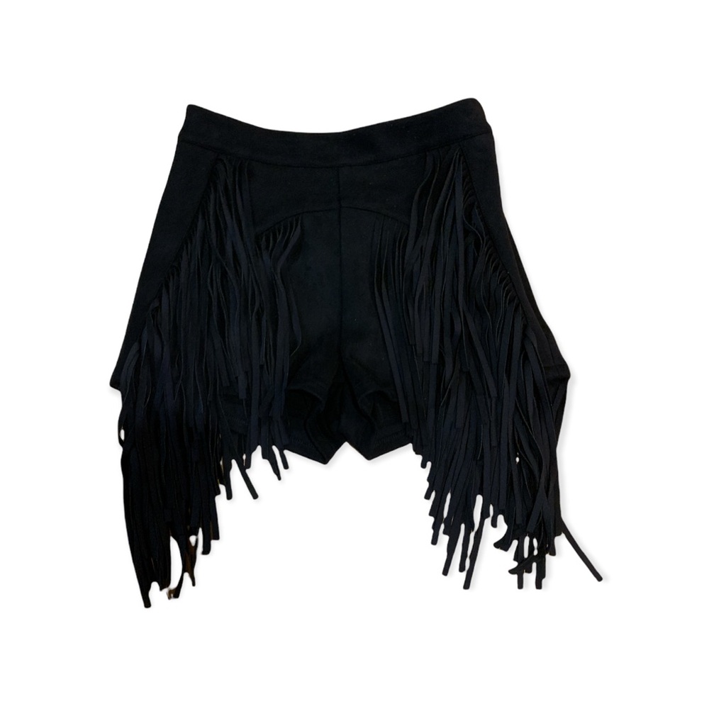 Nasty Gal Black Suede Fringe High Waisted Shorts SZ XS